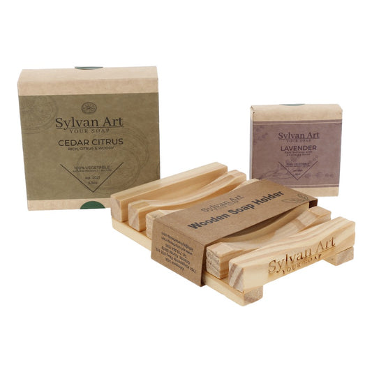 1 Cedar Citrus Soap Bar 5.5 oz + 1 Lavender 1.41 oz + 1 Soap Holder