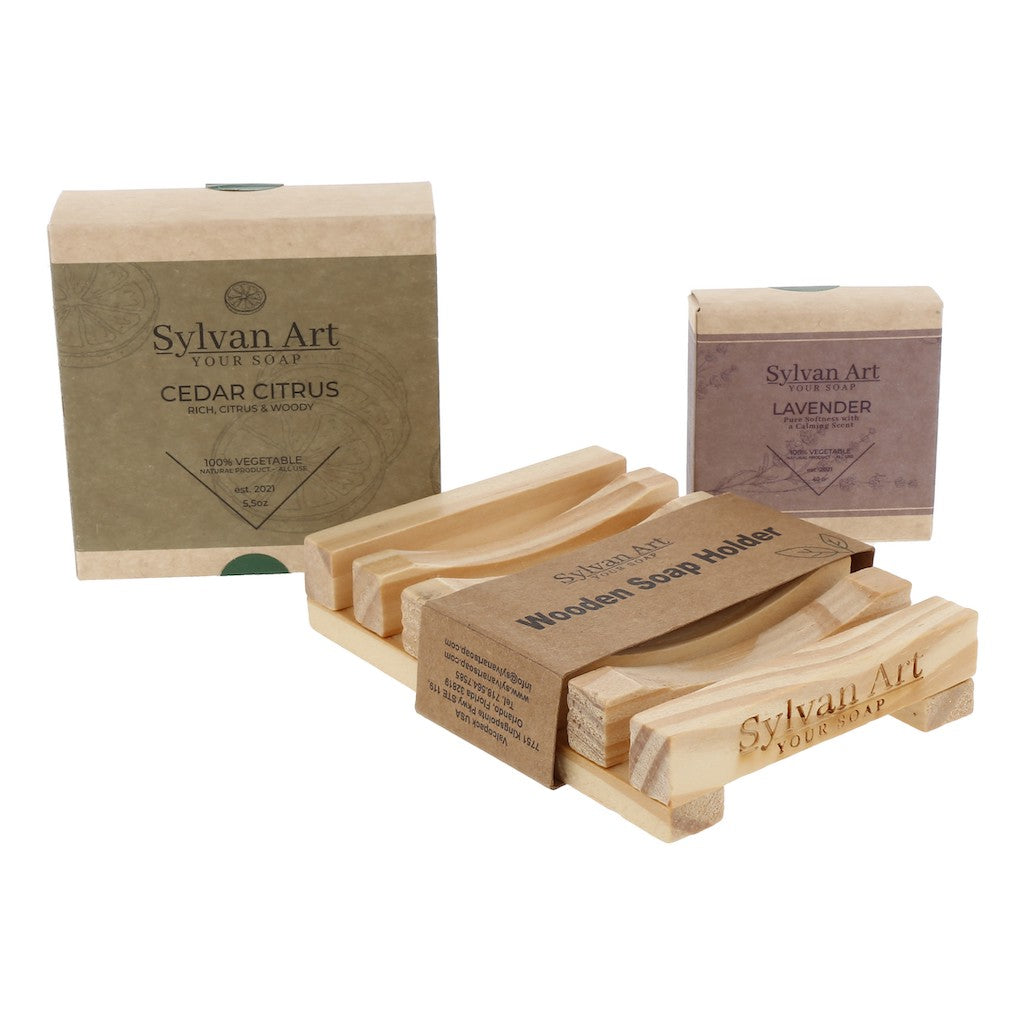 05 1 Cedar Citrus bar soap 5.5 oz + 1 Lavender 1.41 oz + 1 Soap holder